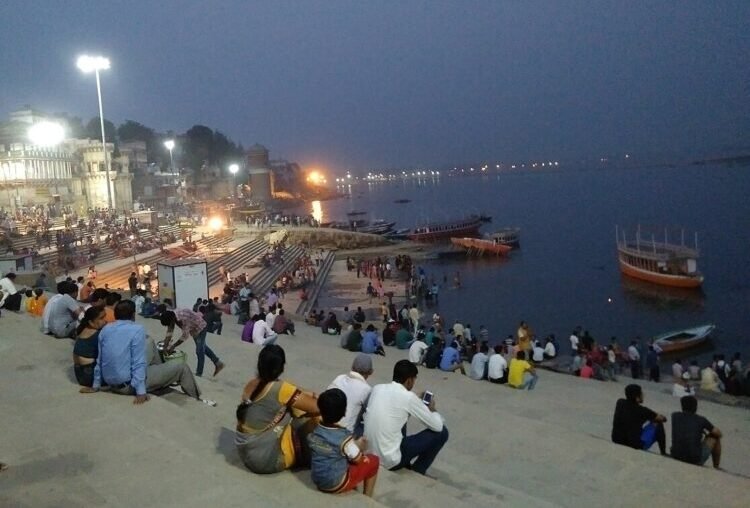 People enjoying at assi ghat varanasi